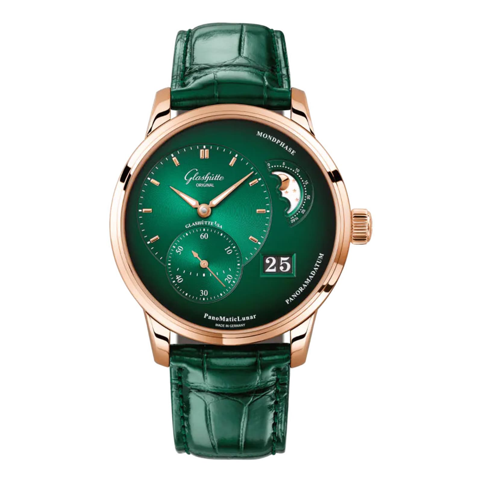 Glashutte Original PanoMaticLunar 40mm Mens Watch Green Alligator Glashutte Original PanoMaticLunar 40mm Mens Watch Green Alligator
