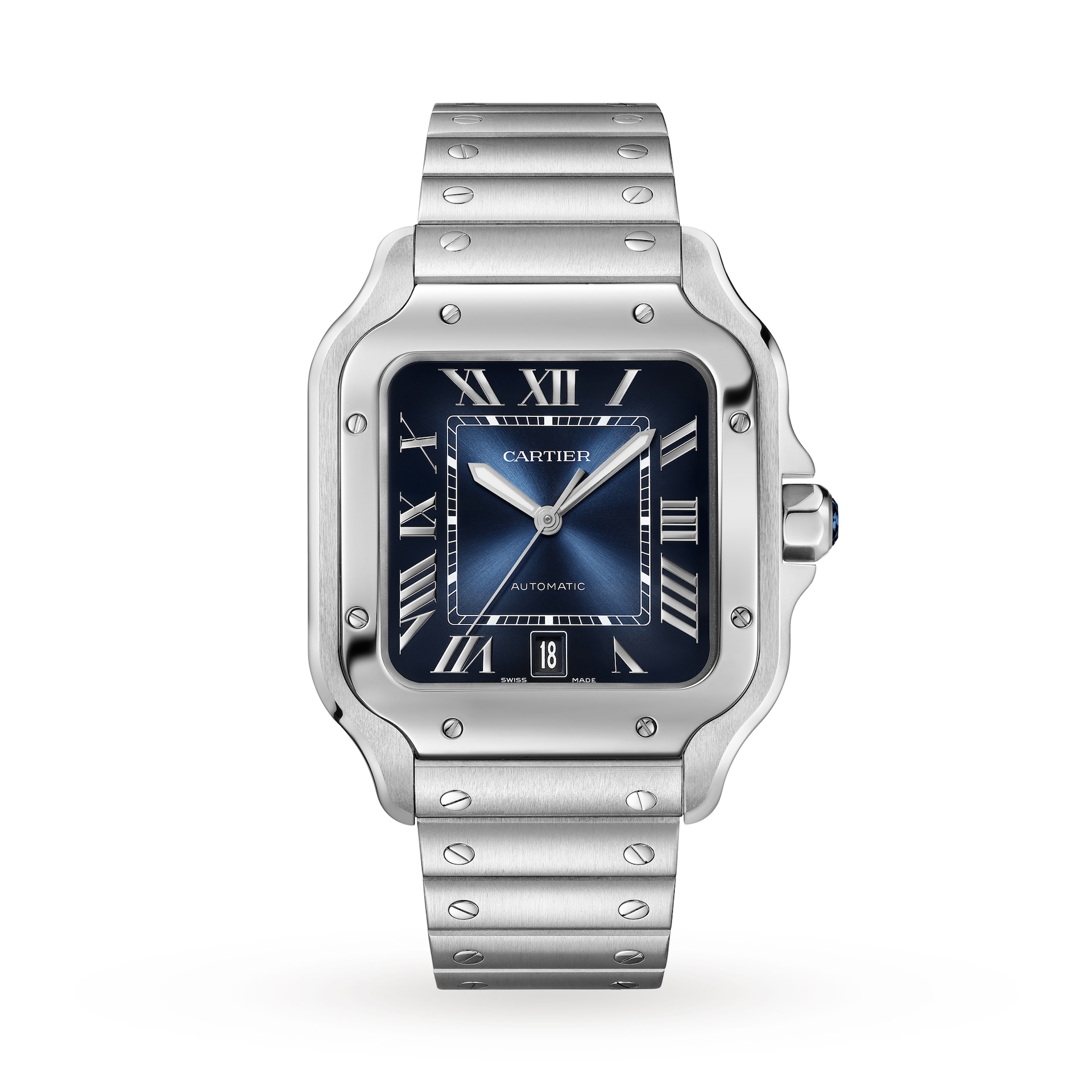 Cartier Santos De Cartier Watch, Large Model, Automatic Movement, Steel, Interchangeable Metal And Leather Bracelets