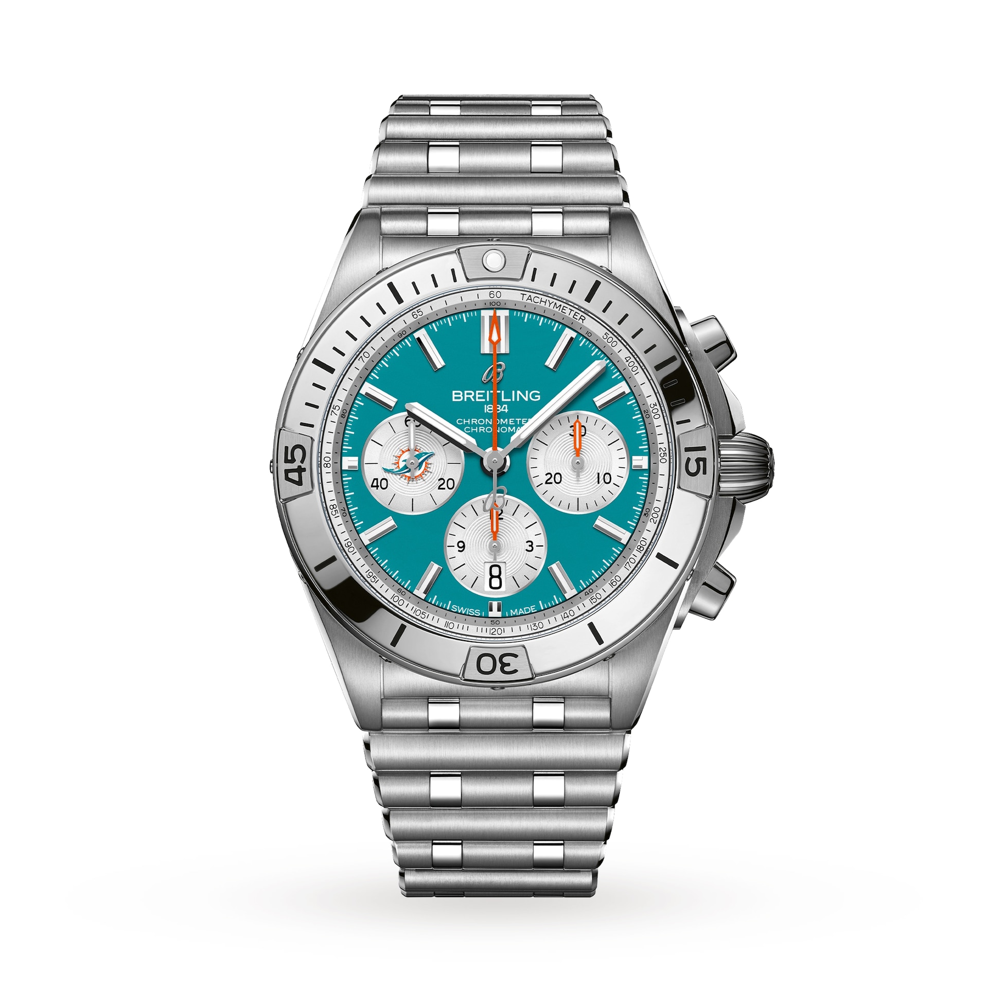 Breitling Chronomat B01 42 Miami Dolphins Limited Edition Mens Watch Stainless Steel